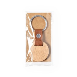 LLAVERO MADERA CON CINTA POLIPIEL REDONDO CON REMACHE