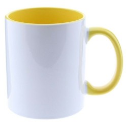 TAZA SUBLIMACION Color con caja AMARILLA interior y asa