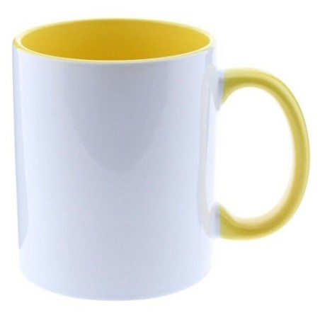 TAZA SUBLIMACION Color con caja AMARILLA interior y asa