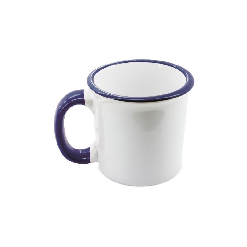 TAZA RETRO CERAMICA SUBLIMACION BORDE Y ASA AZUL