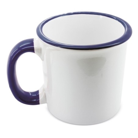 TAZA RETRO CERAMICA SUBLIMACION BORDE Y ASA AZUL