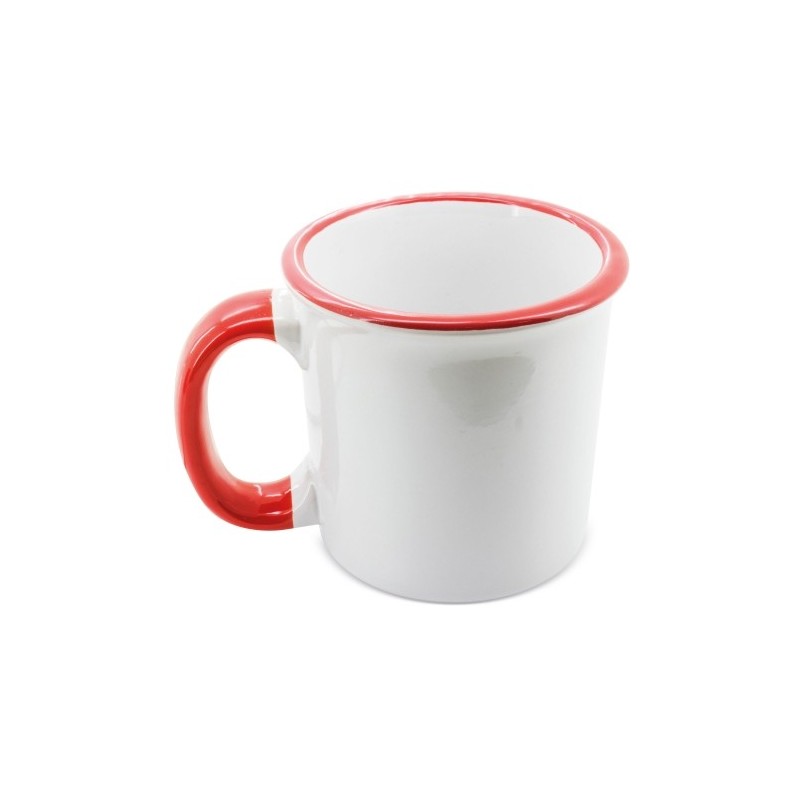TAZA RETRO CERAMICA SUBLIMACION BORDE Y ASA ROJA