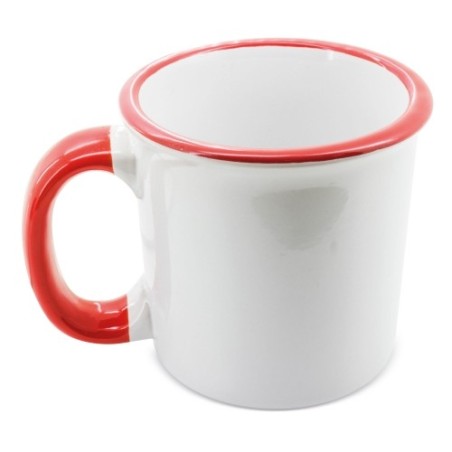 TAZA RETRO CERAMICA SUBLIMACION BORDE Y ASA ROJA