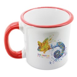 TAZA RETRO CERAMICA SUBLIMACION BORDE Y ASA ROJA